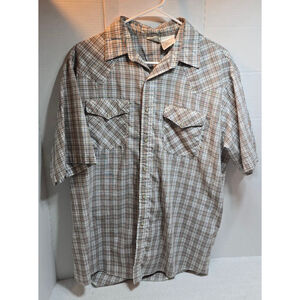 Men's Express Rider Plaid Casual Button Down Shirt L White Brown